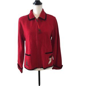 NEW Telluride Clothing Cardigan Jacket Christmas Wool Full Zip Red Blazer Size M